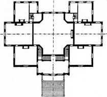 De bel-etage volgens het ontwerp van Pieter Post. De kamer rechts beneden werd later ingericht als de 'Chinese kamer' en - op de kaart - rechts erboven als de 'Japanse kamer'. Middenin is de Oranjezaal.