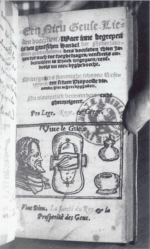 Titelpagina van de oudst overgeleverde druk van het Geuzenliedboek (Dordrecht, Jan Canin, 1577-1578). Foto: Bibliothèque Nationale, Parijs.