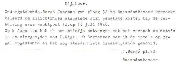 Verzoek verhuiskosten 25 november 1946