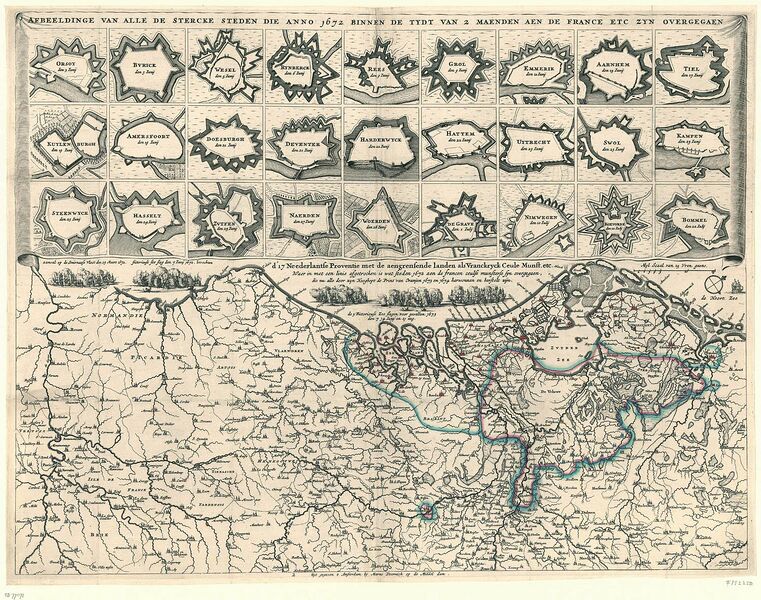 Bestand:Afbeelding van alle Nederlandse vestingsteden die in 1672 veroverd werden - Dutch fortified cities taken in 1672.jpg