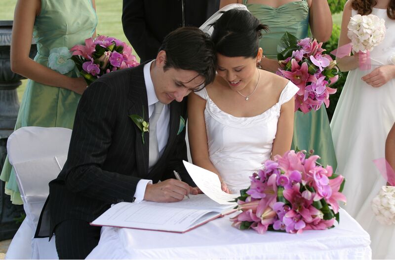 Bestand:Bride and groom signing the book.jpg