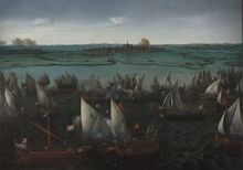 Hendrik Cornelisz. Vroom (1566-1640), Gevecht tussen Hollandse en Spaanse schepen op het Haarlemmermeer op 26 mei 1573, 1629.