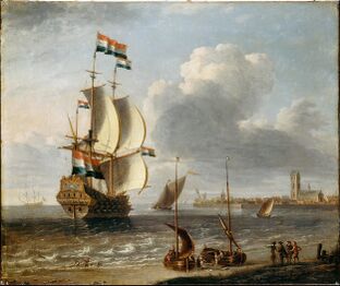 Een Oost-Indiëvaarder voor de kust van Hoorn. (Lorenzo A. Castro, eerder dan 1686)