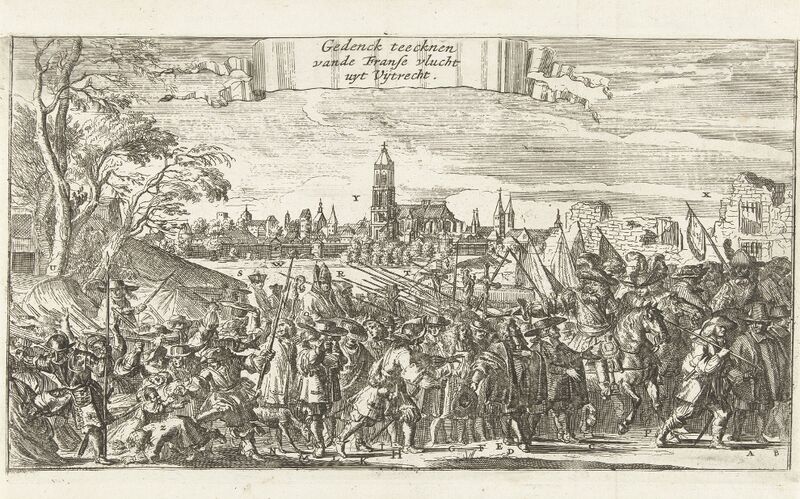 Uittocht van het Franse leger uit Utrecht Romeyn de Hooghe (omgeving van). Collectie Rijksmuseum Amsterdam, objectnummer RP-P-OB-82.385