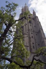 Toren van de Onze-Lieve-Vrouwekerk in Brugge, de hoogste bakstenen toren van België en de op een na hoogste ter wereld.