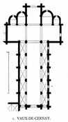 Abdijkerk van Vaux-de-Cernay, basilica met koor, transept, getrapte kapellen aan het transept