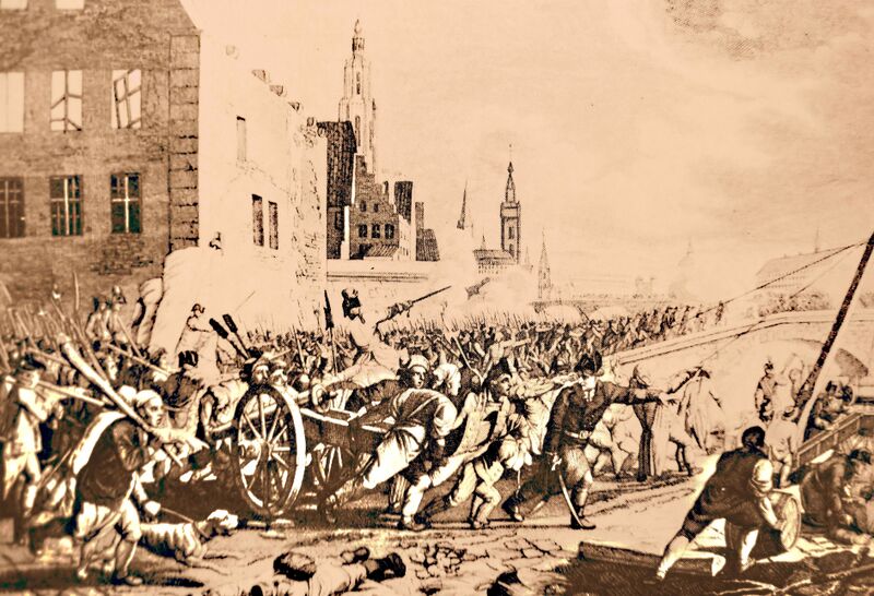 Bestand:Paul-Jacob Laminit (inc.) Jahann Voeltz (dis.) Combat dans les rues de Gand, novémbre 1789.jpg