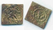 Muntgewicht voor een gouden Engel (Angelot) Dit muntgewichtje is uit de periode 1550-1575. De makersinitialen zijn L M met het handje van Antwerpen.