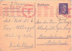 Briefkaart Jan Bergé uit Duitsland