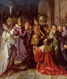 Presentatie van de heilige tuniek van Maria aan Karel V in de dom van Aken tijdens zijn kroning tot keizer